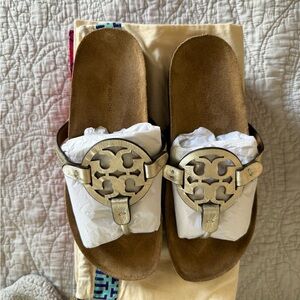 Tory Burch Spark Gold Slide Sandals w/box and dust bag